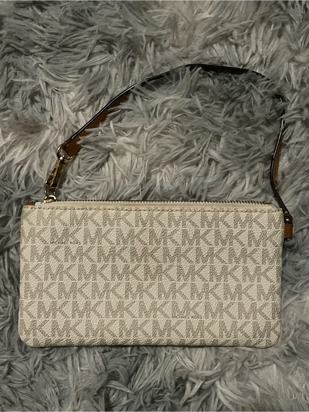 Michael Kors Vanilla Edition Patterned Wristlet Wallet with Brown Strap